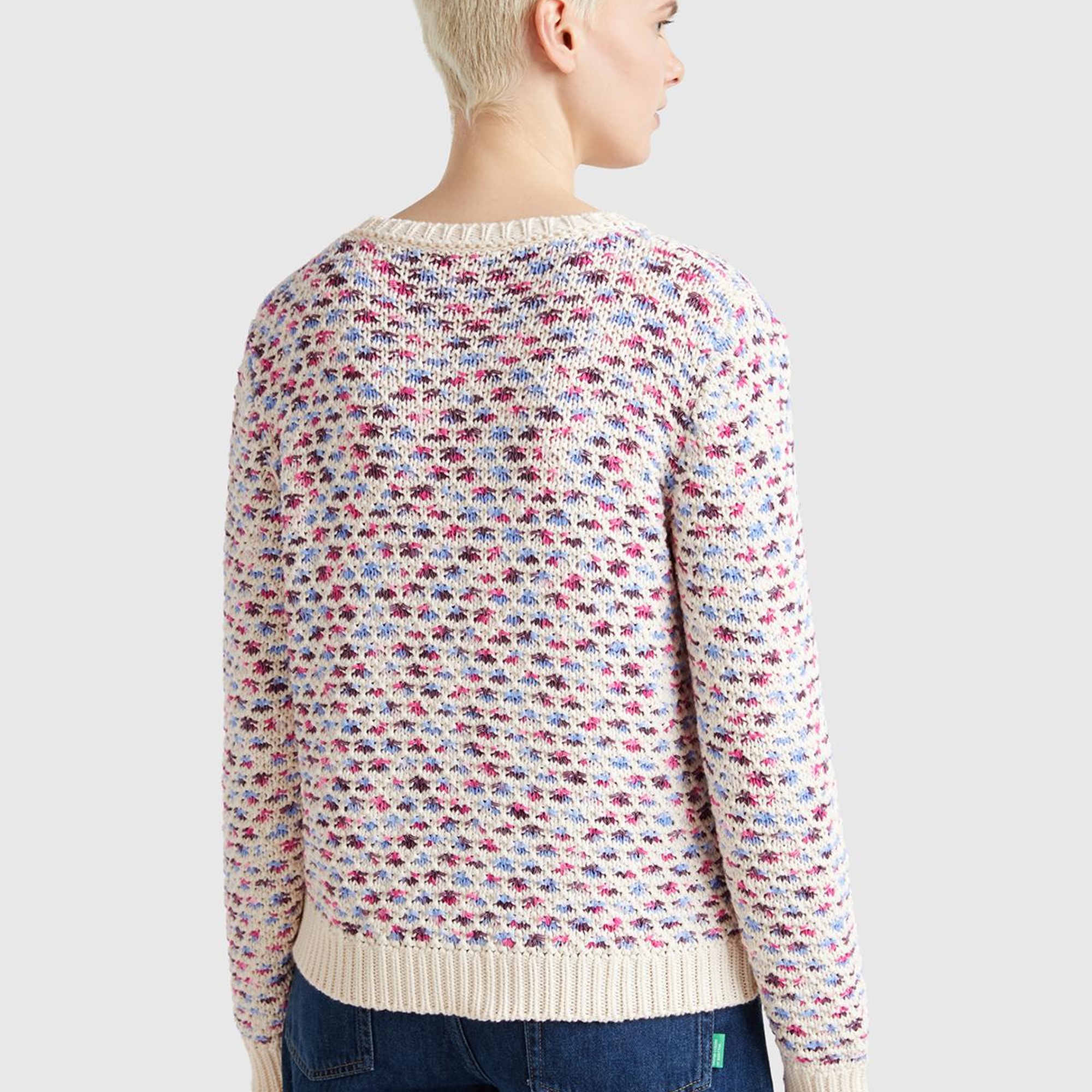 Kadın Pembe Mix Pamuk Karışımlı Jakarlı Nervür Detaylı Çift Taraflı Kazak