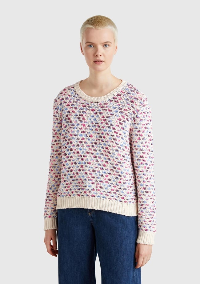  Kadın Pembe Mix Pamuk Karışımlı Jakarlı Nervür Detaylı Çift Taraflı Kazak