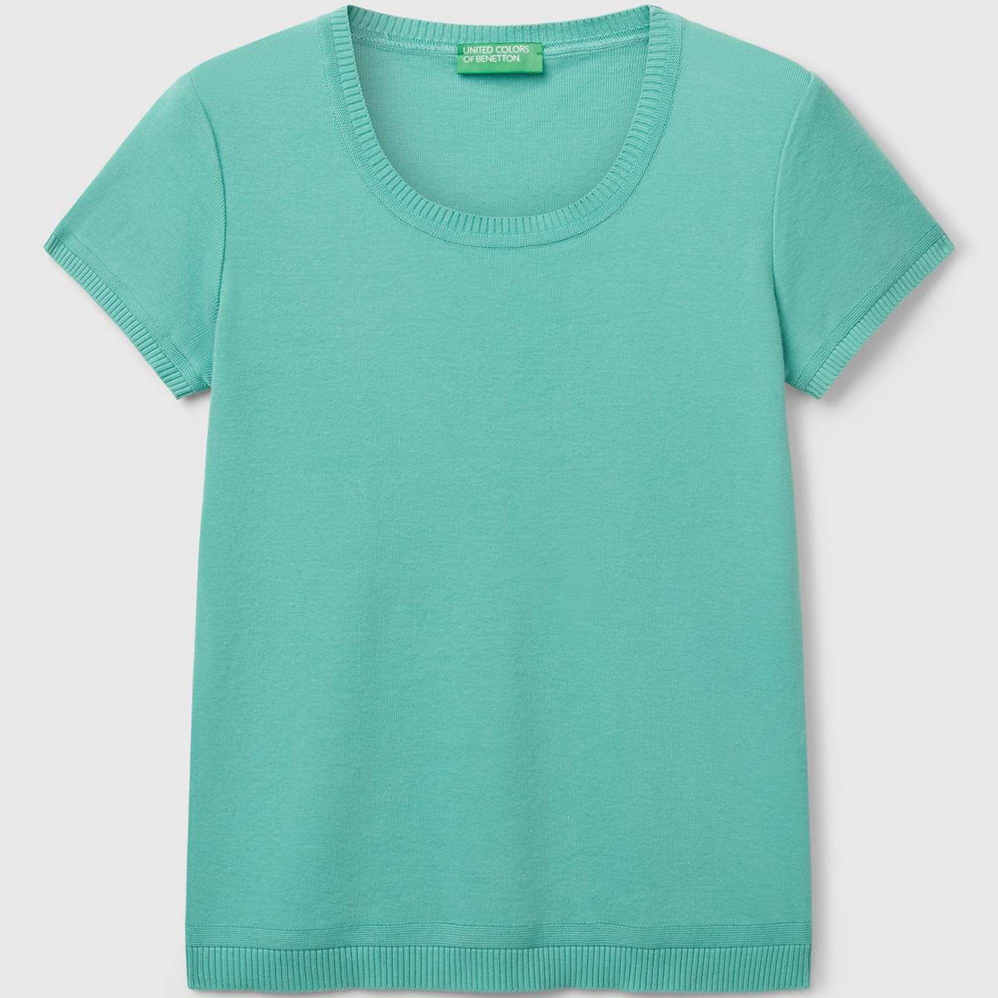 Kadın Buz Mavisi %100 Koton Bisiklet Yaka Kısa Kollu Kazak