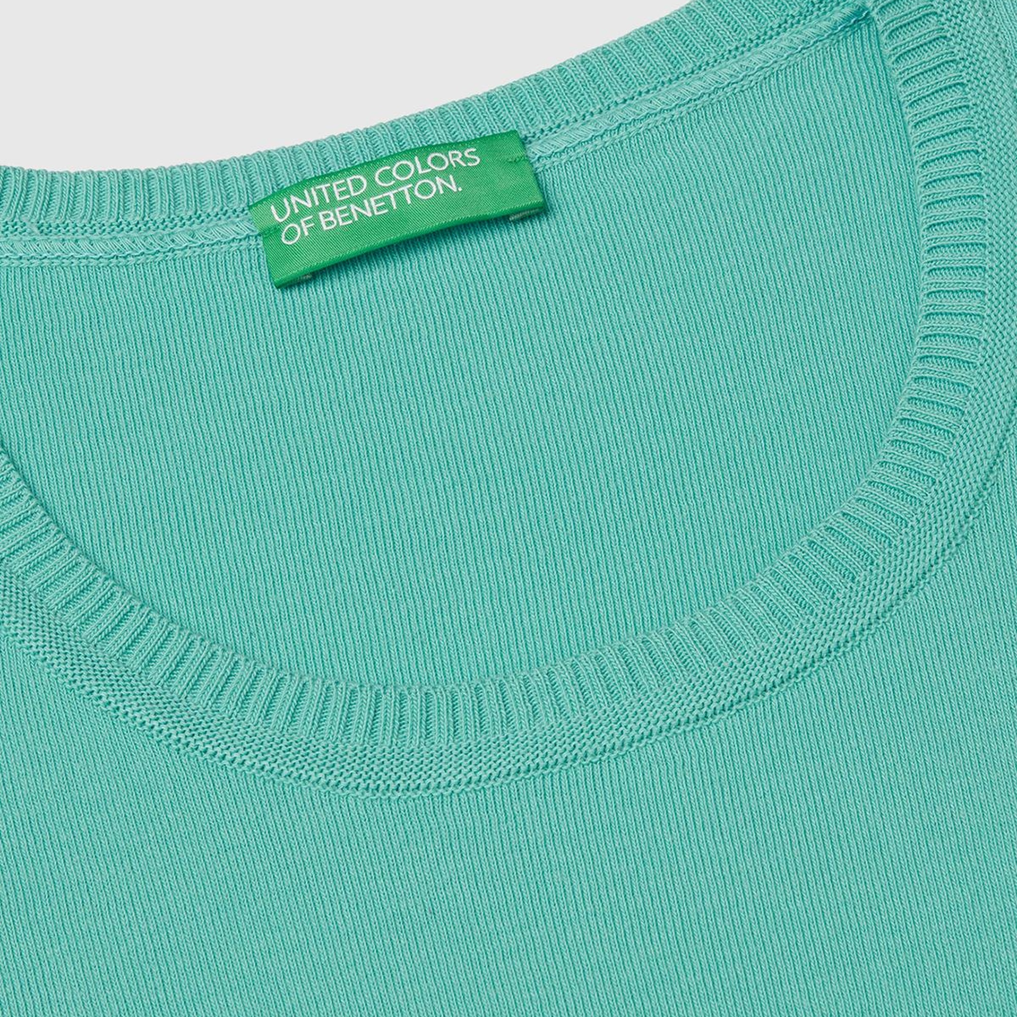 Kadın Buz Mavisi %100 Koton Bisiklet Yaka Kısa Kollu Kazak