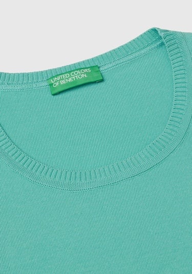  Kadın Buz Mavisi %100 Koton Bisiklet Yaka Kısa Kollu Kazak