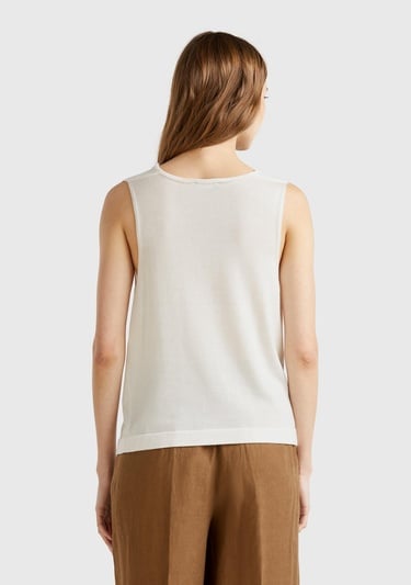  Kadın Krem %100 Liyosel Kolsuz Regular Fit Kazak