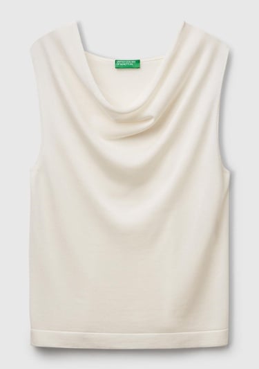  Kadın Krem %100 Liyosel Kolsuz Regular Fit Kazak