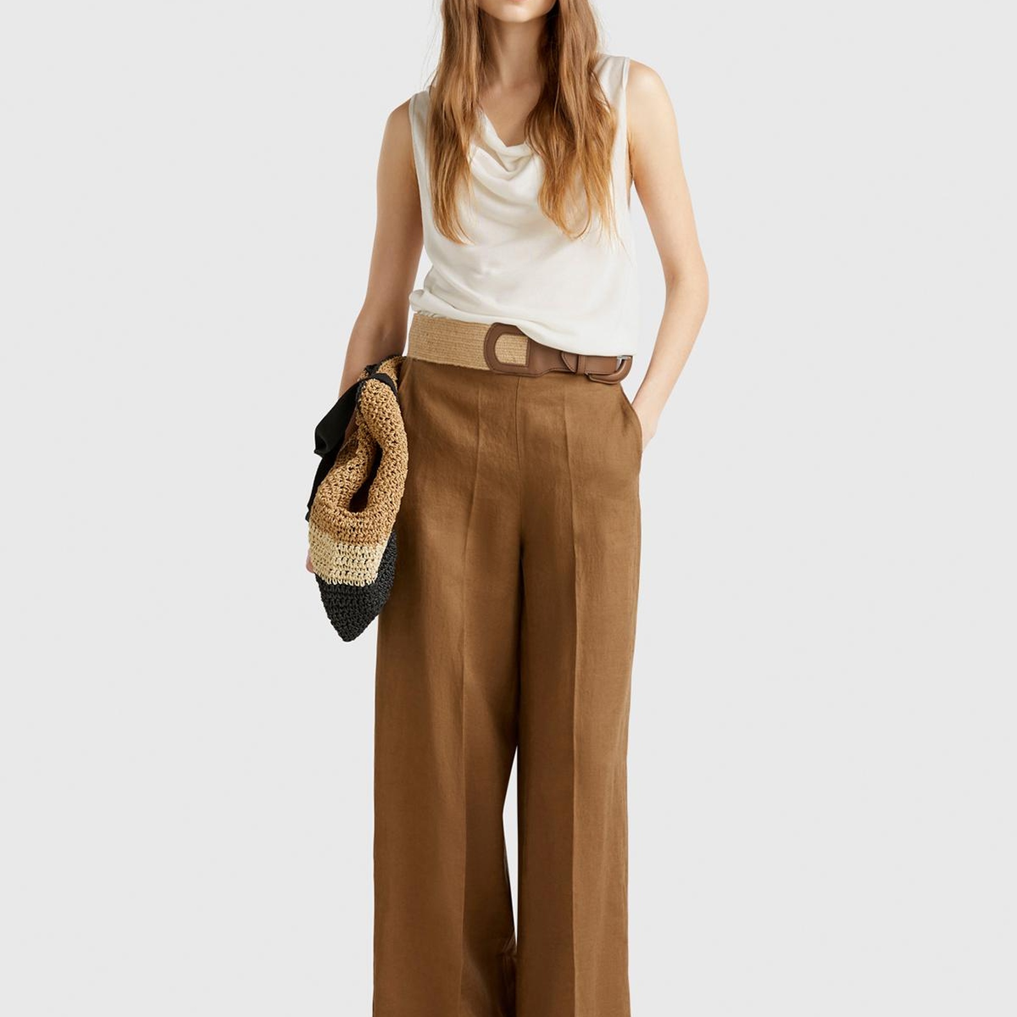 Kadın Krem %100 Liyosel Kolsuz Regular Fit Kazak