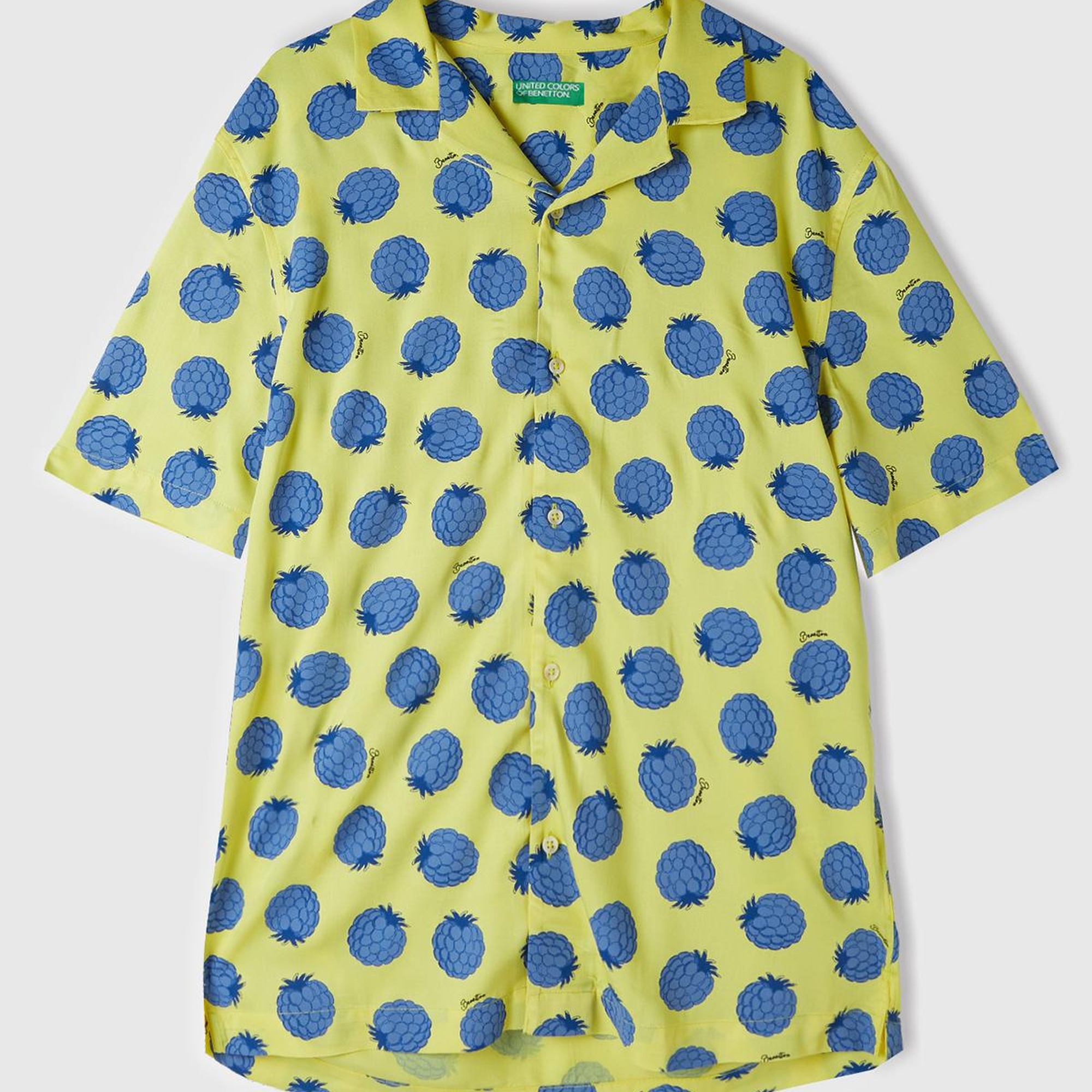 Erkek Sarı Mix %100 Viskoz Tamamı Meyve Baskılı Kısa Kollu Gömlek