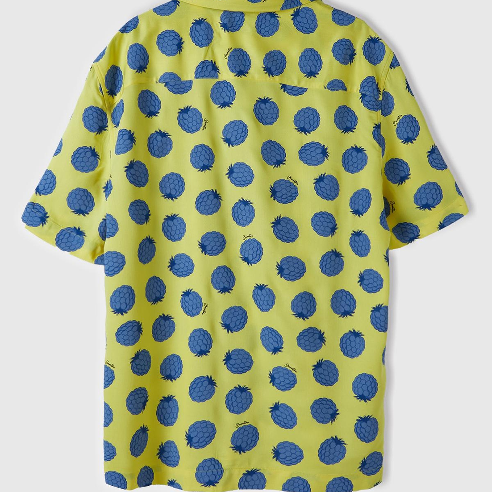 Erkek Sarı Mix %100 Viskoz Tamamı Meyve Baskılı Kısa Kollu Gömlek