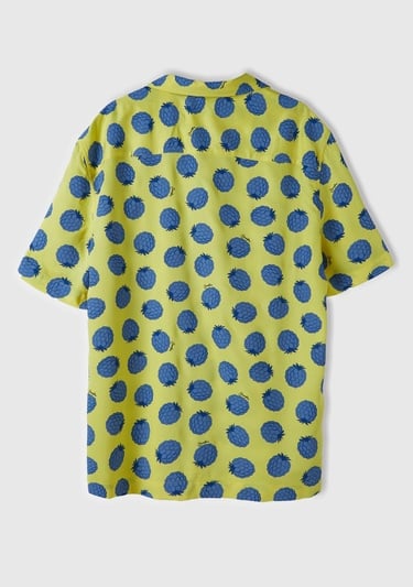  Erkek Sarı Mix %100 Viskoz Tamamı Meyve Baskılı Kısa Kollu Gömlek
