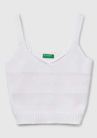  Kadın Beyaz %100 Pamuk Şerit Efektli Örme Relax Fit V Yaka Triko Atlet