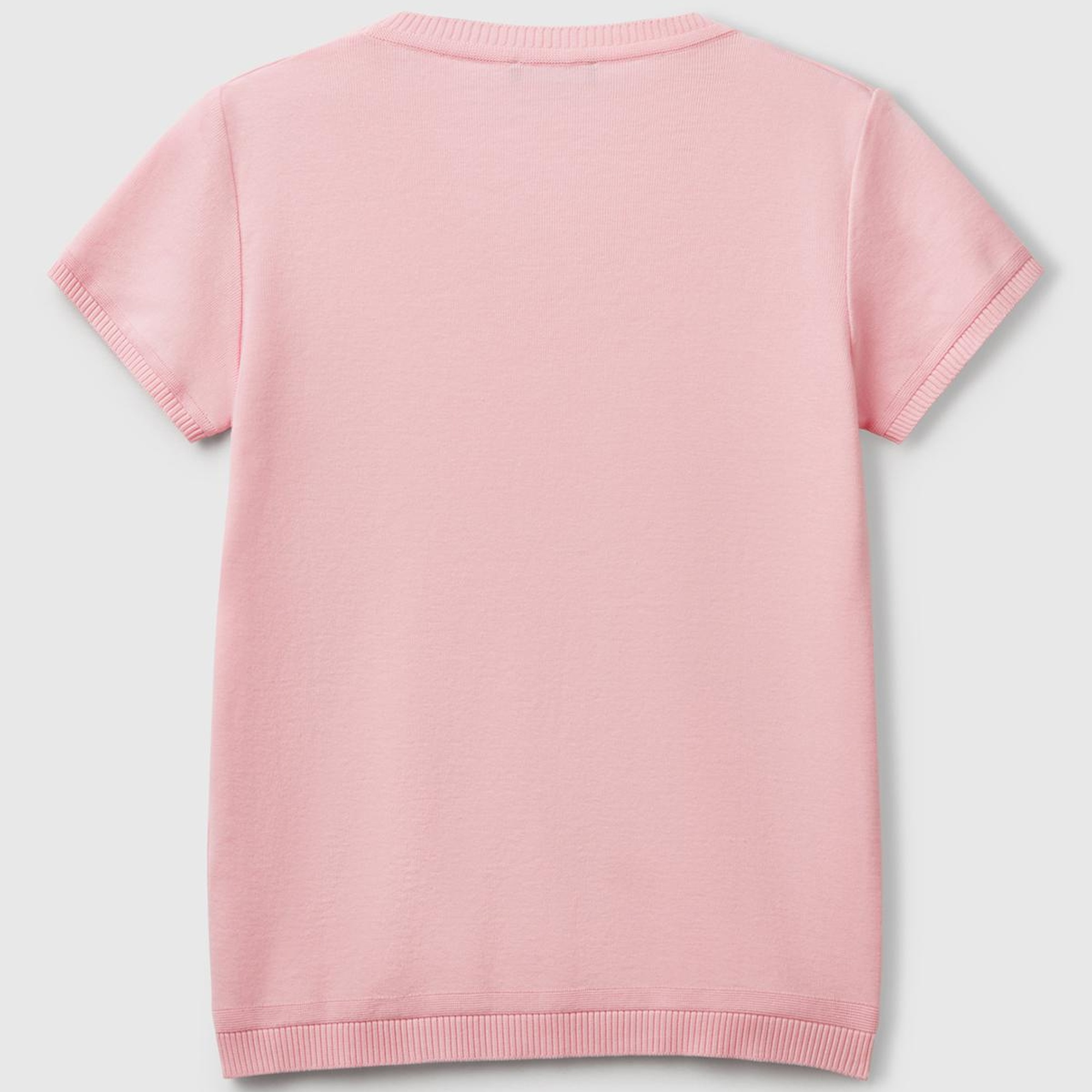 Kadın Toz Pembe %100 Koton Bisiklet Yaka Kısa Kollu Kazak