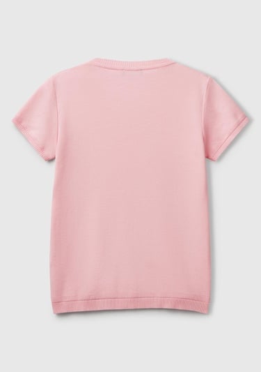  Kadın Toz Pembe %100 Koton Bisiklet Yaka Kısa Kollu Kazak