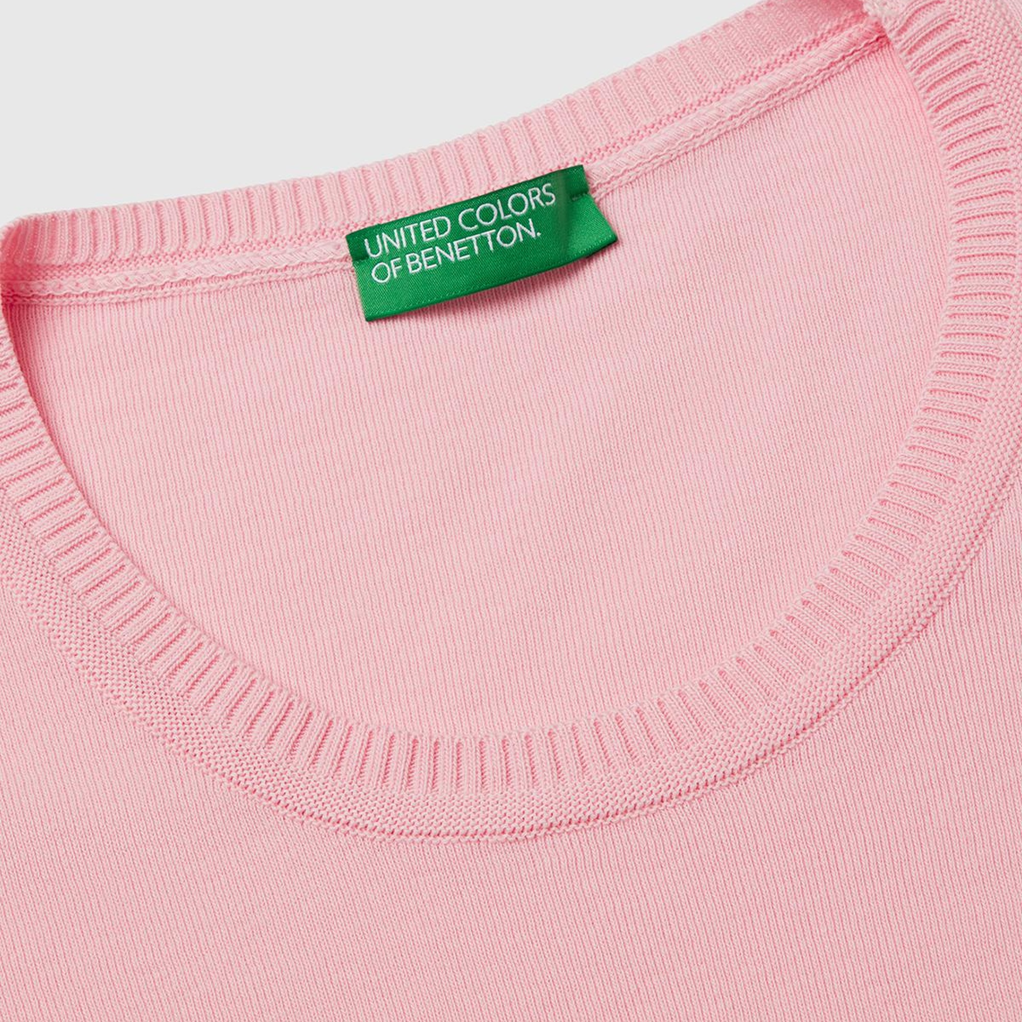 Kadın Toz Pembe %100 Koton Bisiklet Yaka Kısa Kollu Kazak