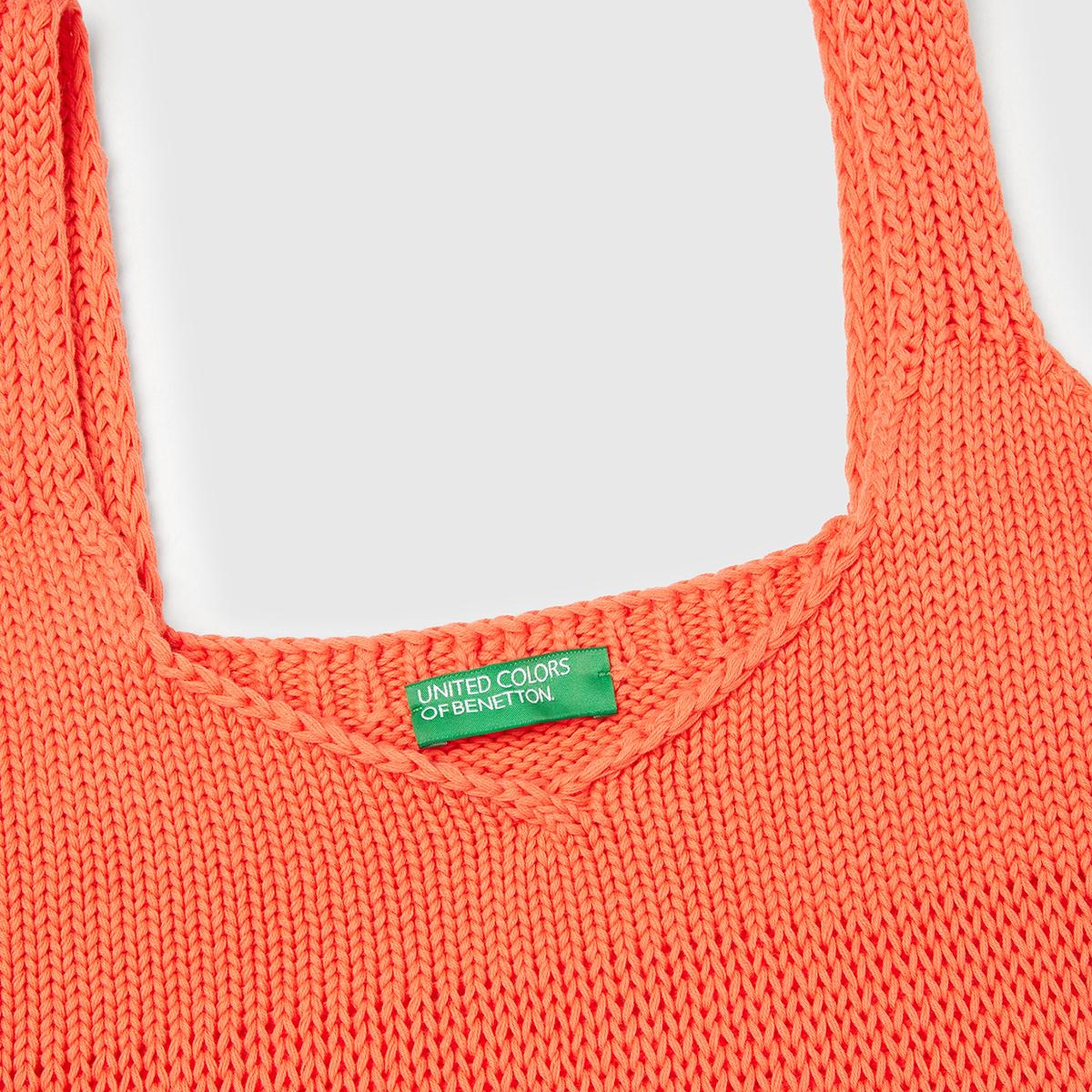 Kadın Turuncu %100 Pamuk Şerit Efektli Örme Relax Fit V Yaka Triko Atlet