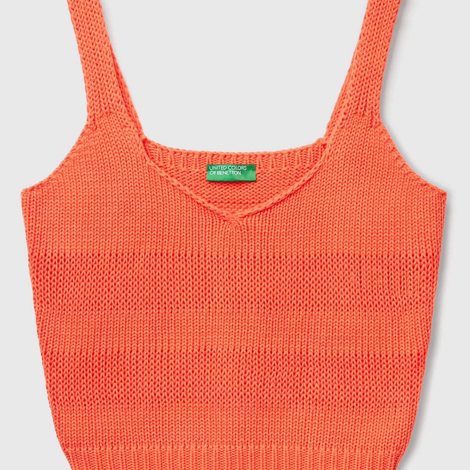 Kadın Turuncu %100 Pamuk Şerit Efektli Örme Relax Fit V Yaka Triko Atlet