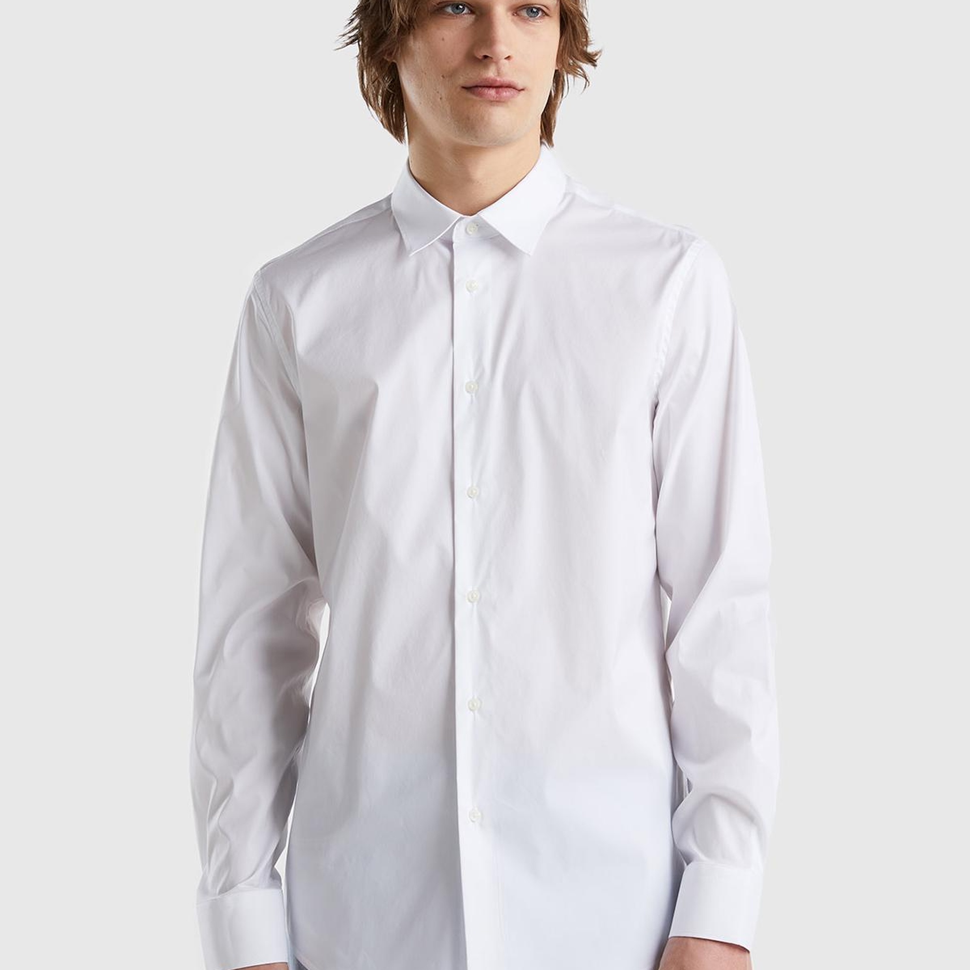 Erkek Beyaz Esnek Gömlek