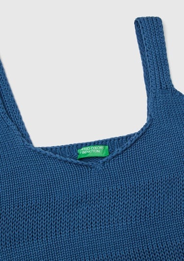  Kadın Denim %100 Pamuk Şerit Efektli Örme Relax Fit V Yaka Triko Atlet