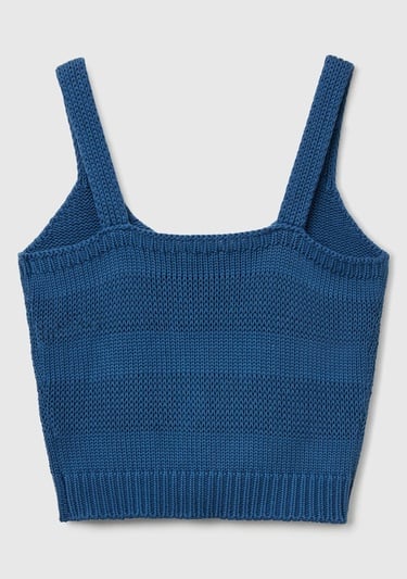  Kadın Denim %100 Pamuk Şerit Efektli Örme Relax Fit V Yaka Triko Atlet