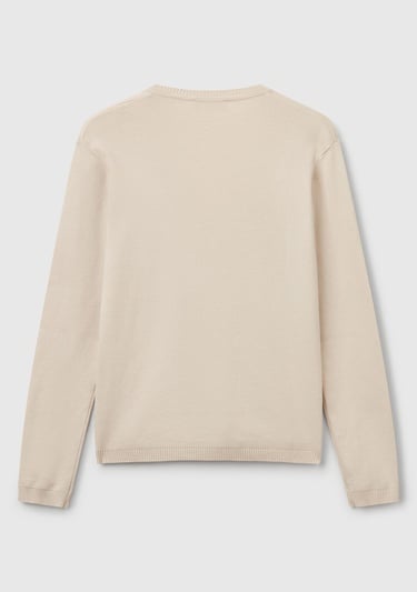  Kadın Taş Rengi %100 Pamuk Nervür Detaylı V Yaka İnce Kazak