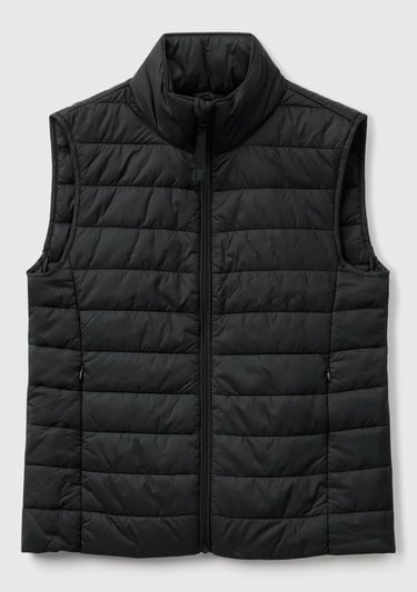  Kadın Siyah Polyester Dolgulu Fermuarlı Slim Fit Pufa Yelek