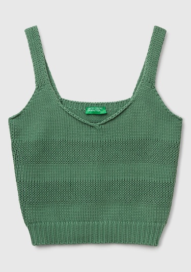  Kadın Açık Yeşil %100 Pamuk Şerit Efektli Örme Relax Fit V Yaka Triko Atlet