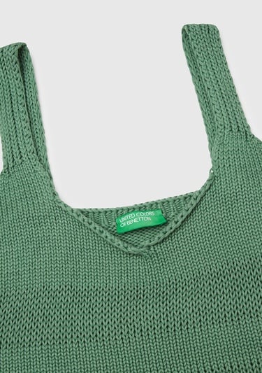  Kadın Açık Yeşil %100 Pamuk Şerit Efektli Örme Relax Fit V Yaka Triko Atlet