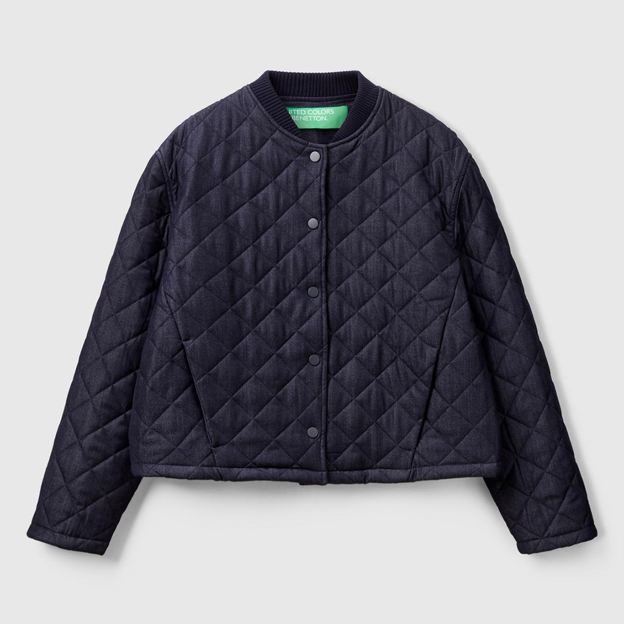 Kadın Lacivert Viskoz Karışımlı Denim Efekkli Kapitone Mont