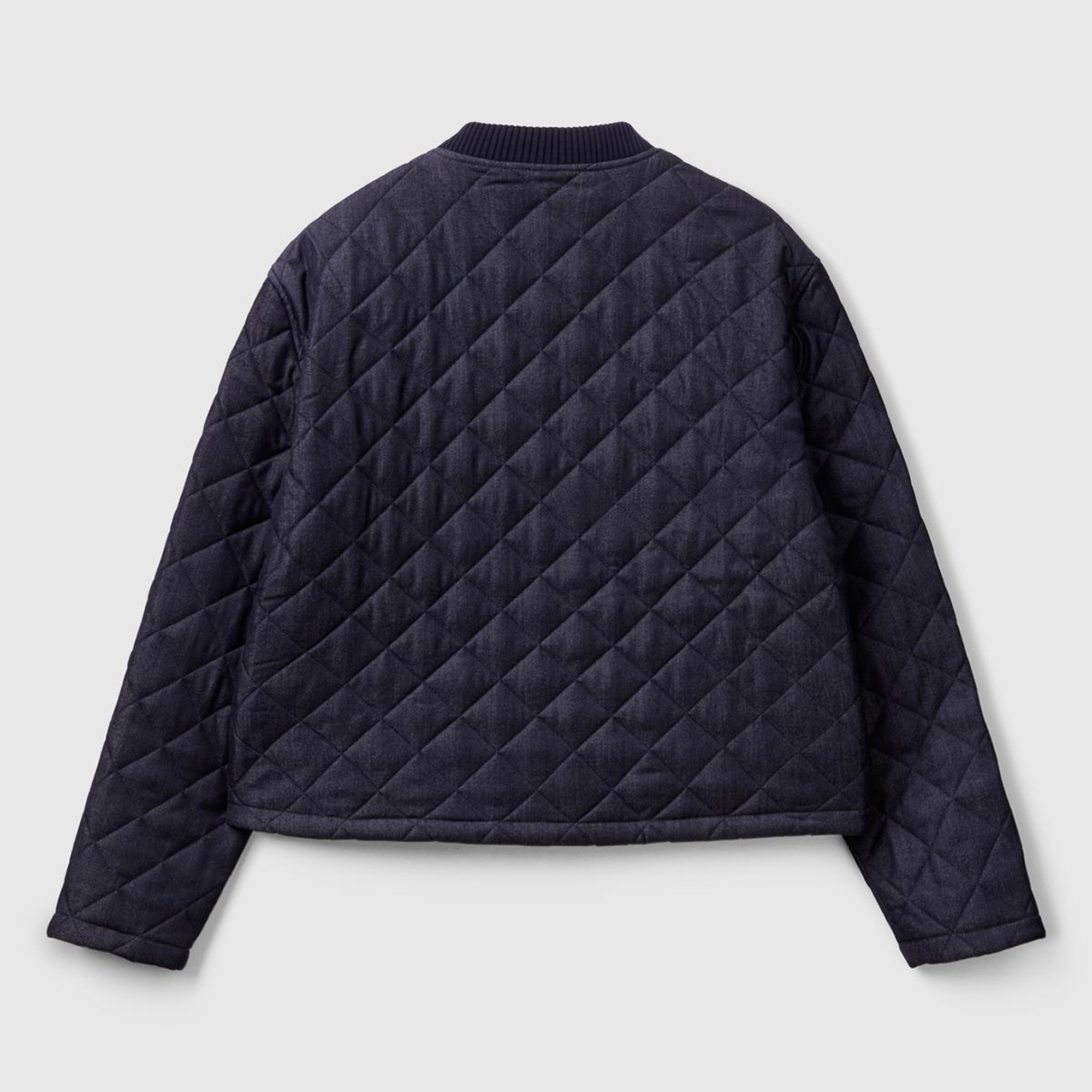 Kadın Lacivert Viskoz Karışımlı Denim Efekkli Kapitone Mont