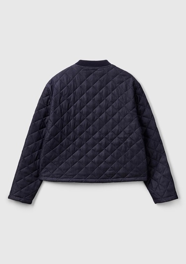  Kadın Lacivert Viskoz Karışımlı Denim Efekkli Kapitone Mont