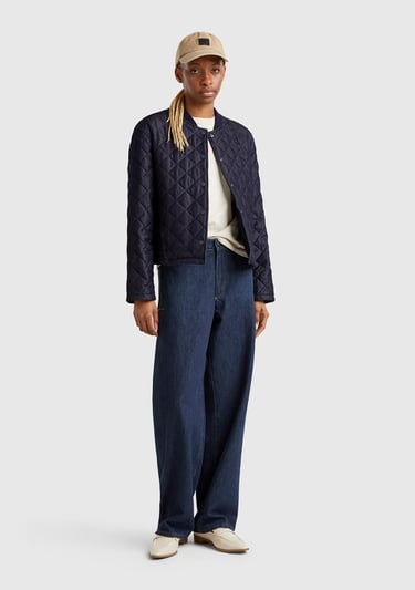  Kadın Lacivert Viskoz Karışımlı Denim Efekkli Kapitone Mont