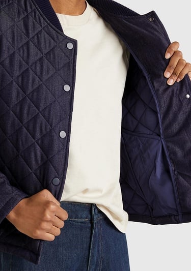  Kadın Lacivert Viskoz Karışımlı Denim Efekkli Kapitone Mont