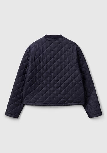  Kadın Lacivert Viskoz Karışımlı Denim Efekkli Kapitone Mont