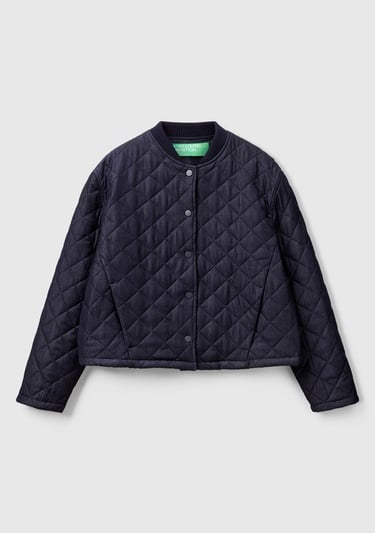  Kadın Lacivert Viskoz Karışımlı Denim Efekkli Kapitone Mont