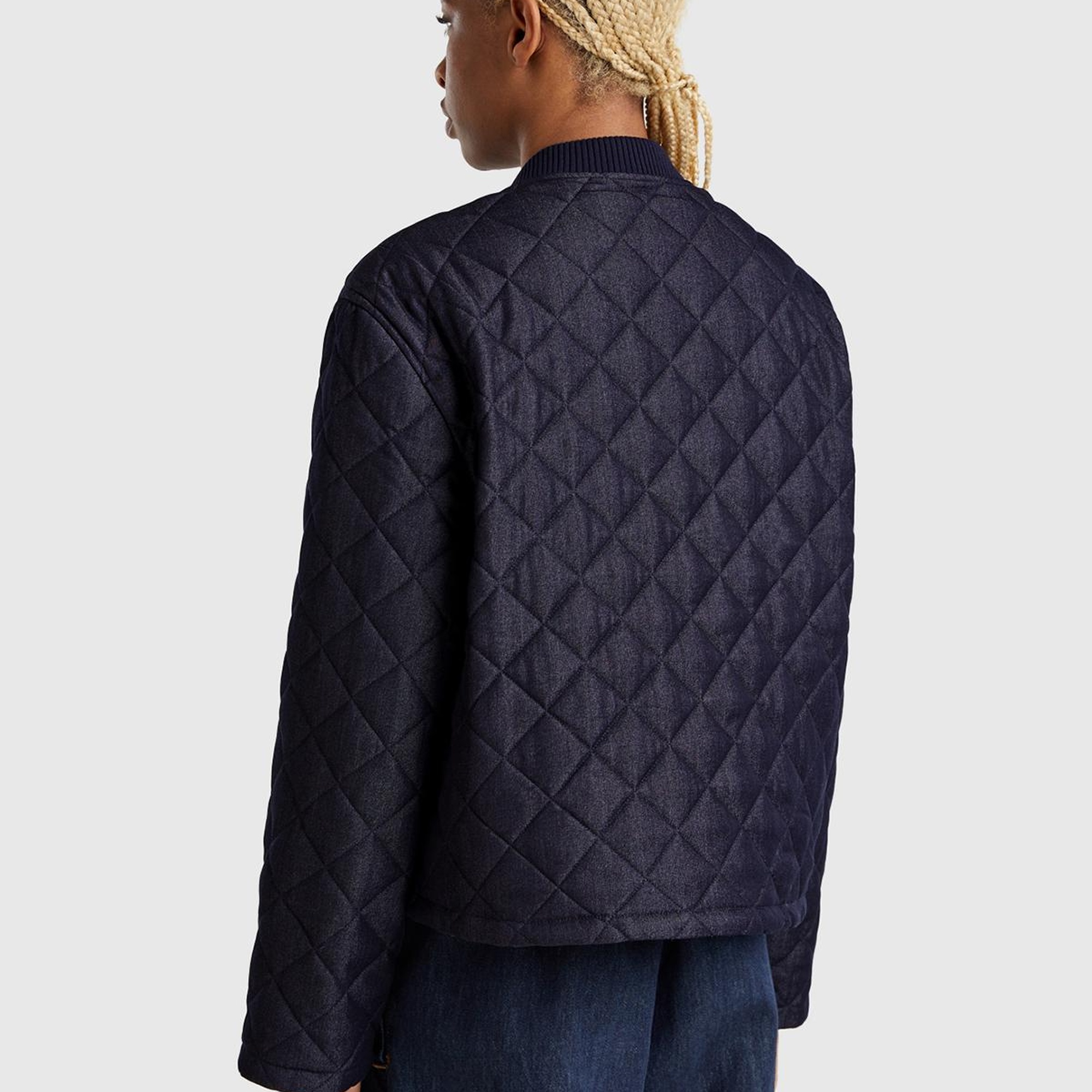 Kadın Lacivert Viskoz Karışımlı Denim Efekkli Kapitone Mont