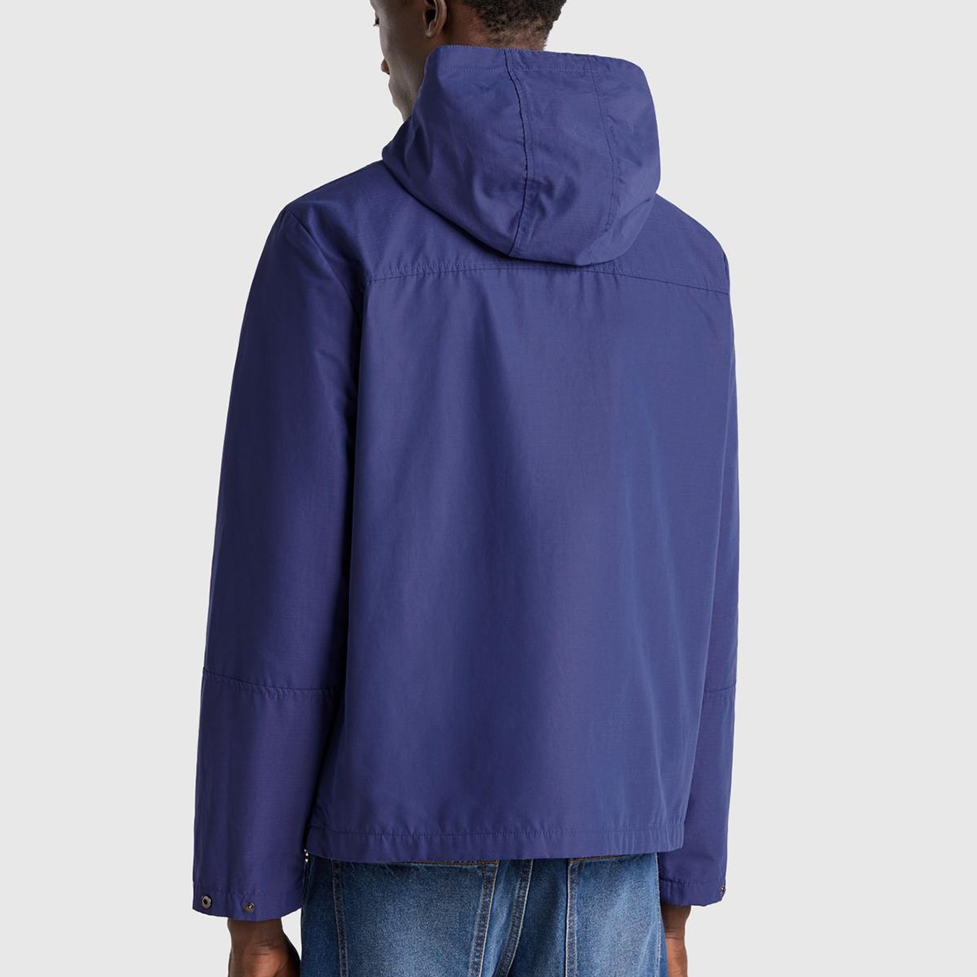 Erkek Lavanta Mavisi Pamuk Karışımlı Önü Yama Cepli Fermuarlı Kapüşonlu Ceket