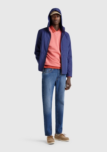  Erkek Lavanta Mavisi Pamuk Karışımlı Önü Yama Cepli Fermuarlı Kapüşonlu Ceket