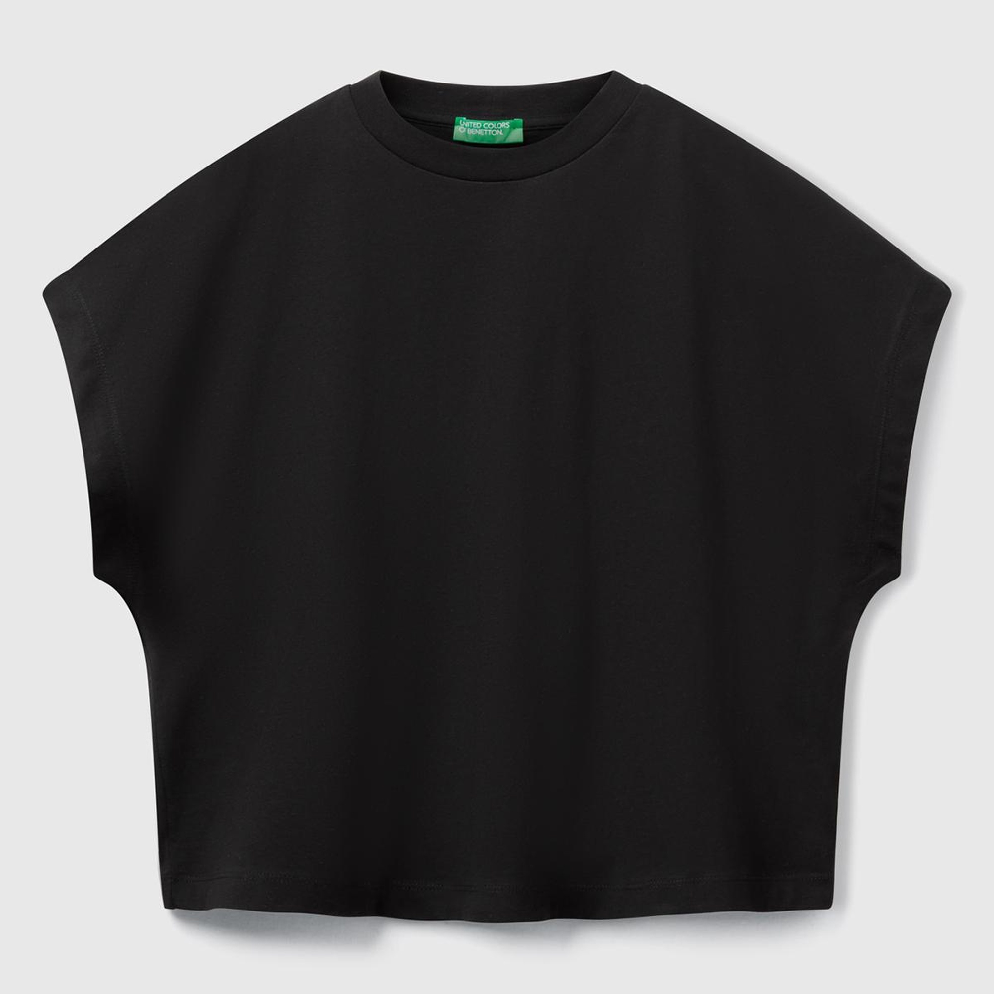 Kadın Siyah %100 Pamuk Kimono Kollu Bisiklet Yaka T-Shirt