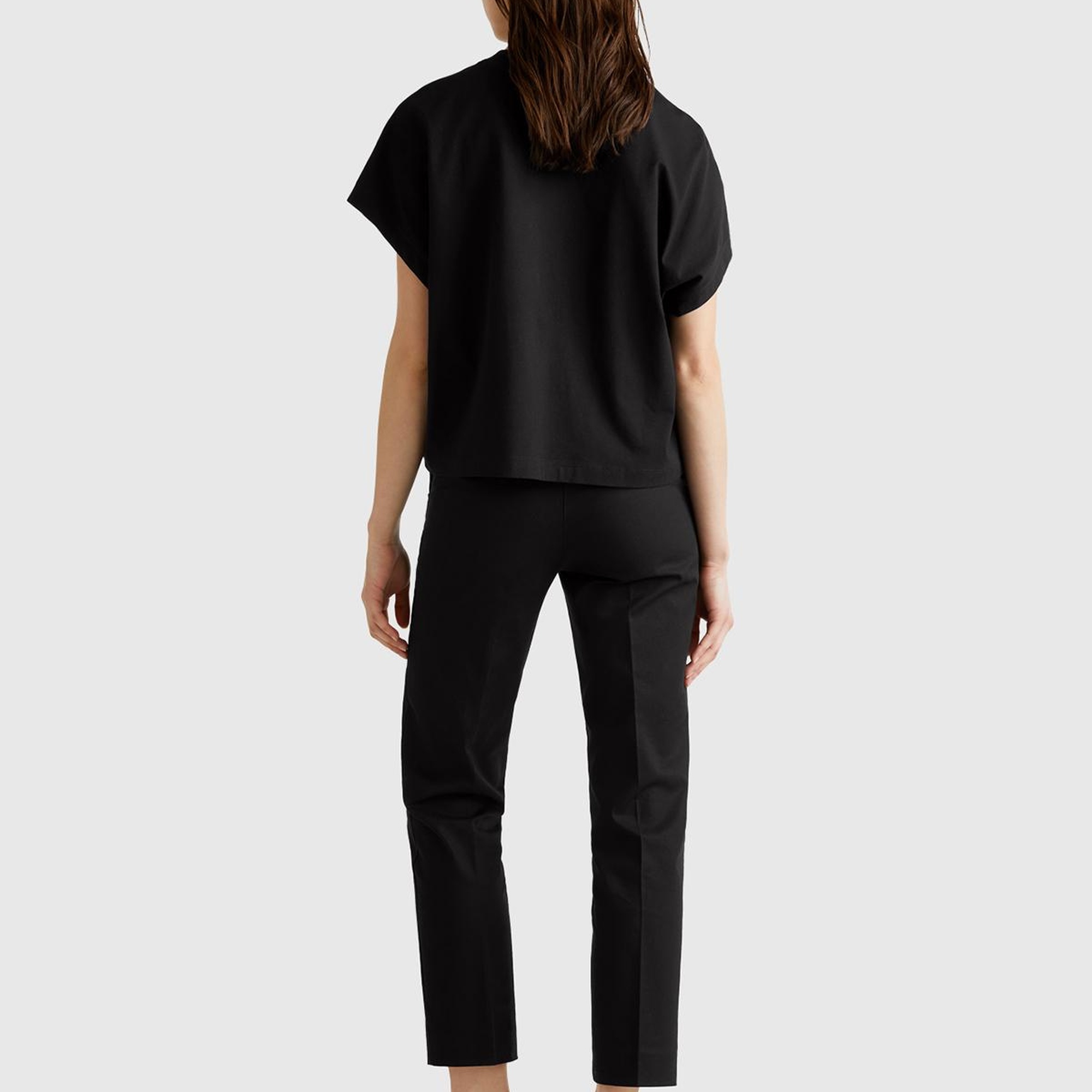 Kadın Siyah %100 Pamuk Kimono Kollu Bisiklet Yaka T-Shirt