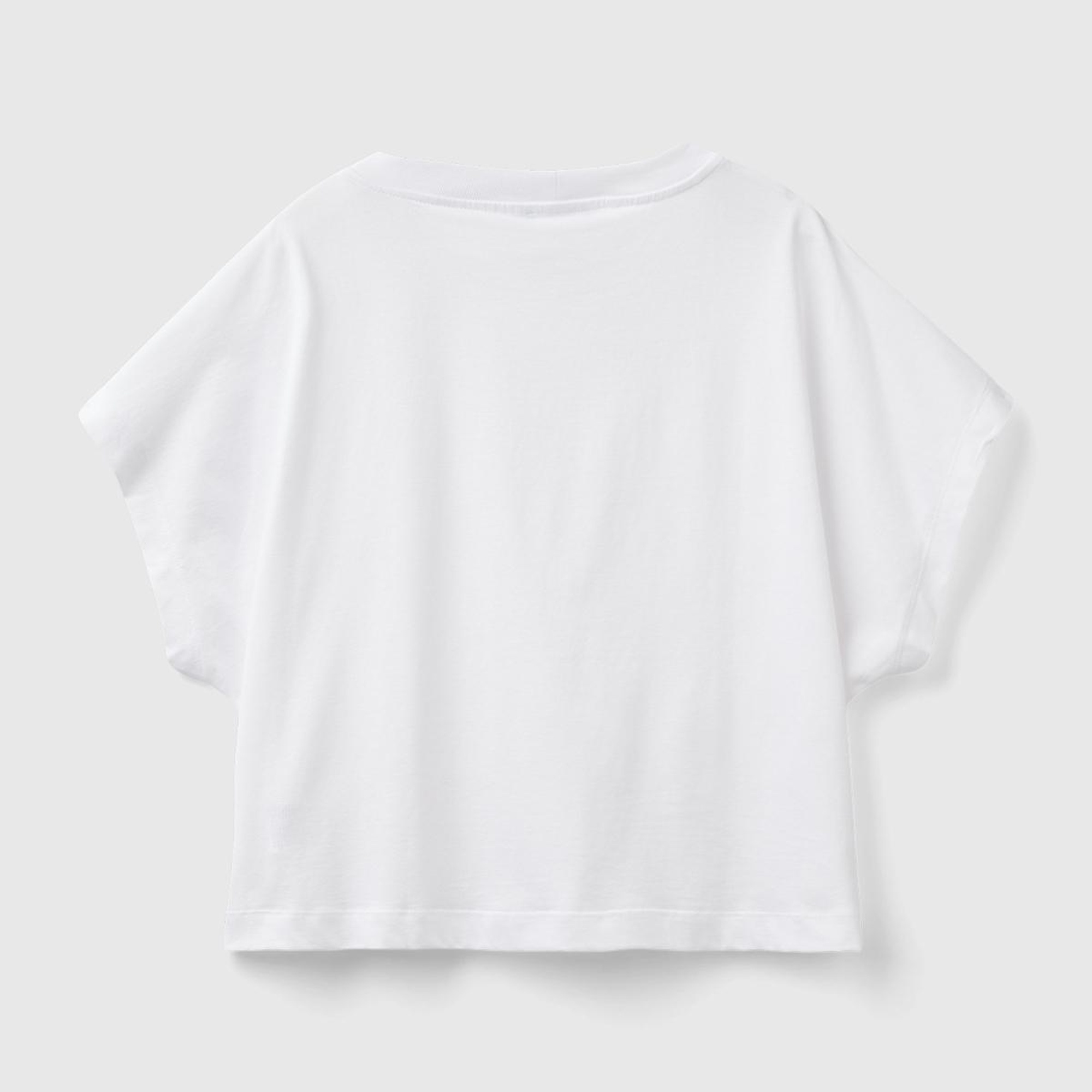 Kadın Beyaz %100 Pamuk Kimono Kollu Bisiklet Yaka T-Shirt