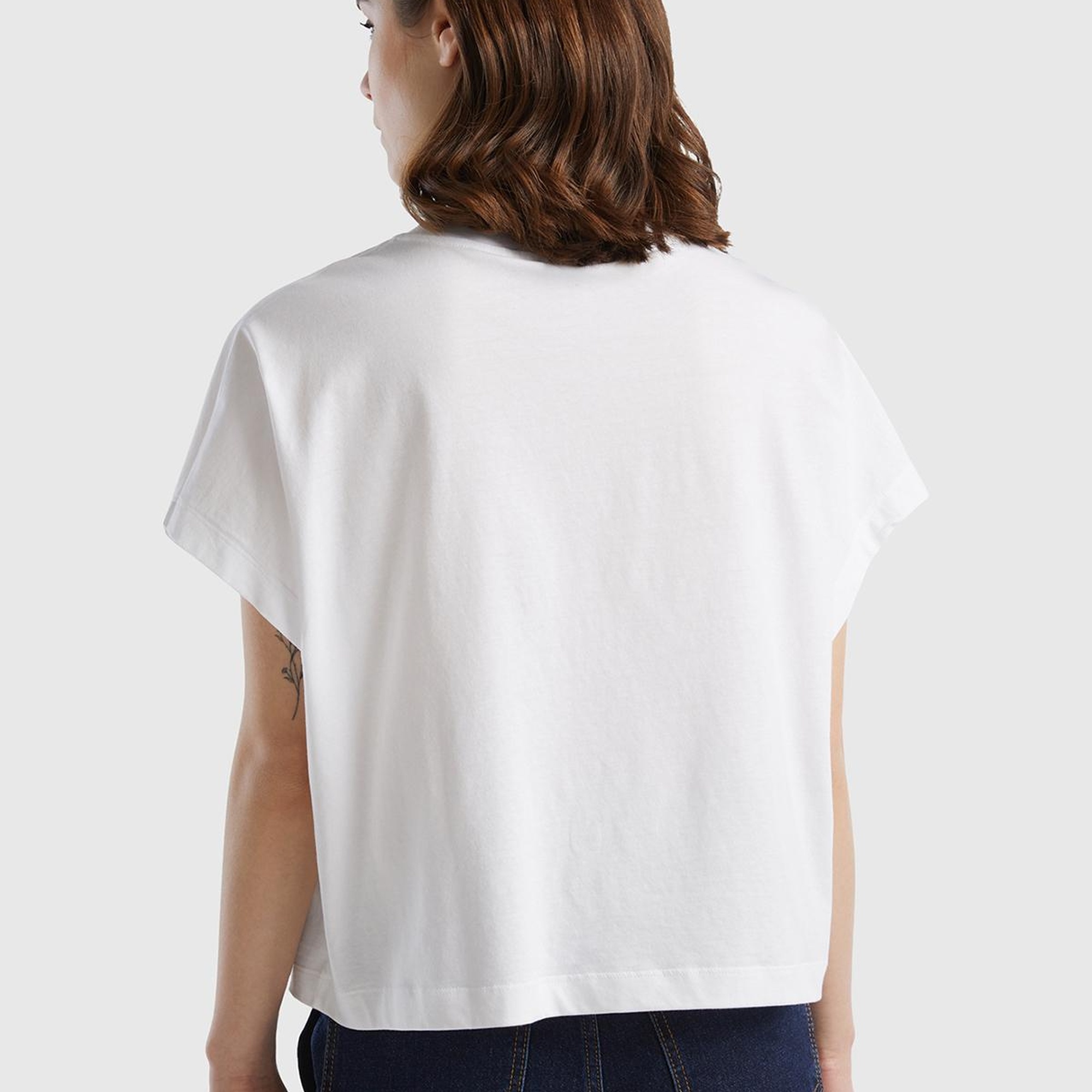 Kadın Beyaz %100 Pamuk Kimono Kollu Bisiklet Yaka T-Shirt