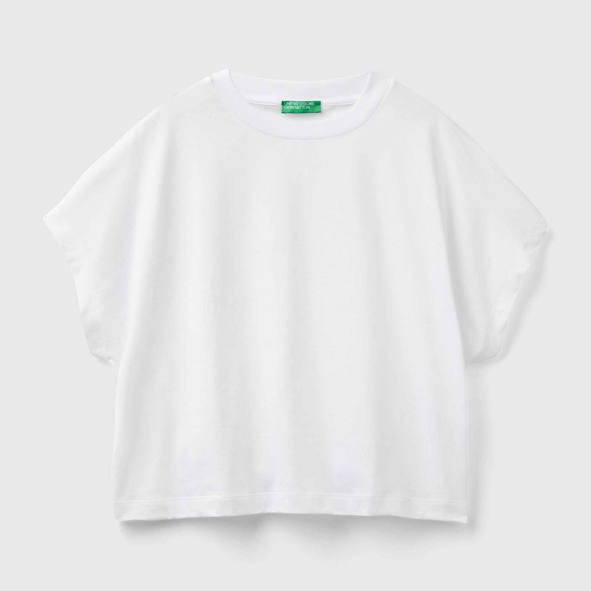 Kadın Beyaz %100 Pamuk Kimono Kollu Bisiklet Yaka T-Shirt