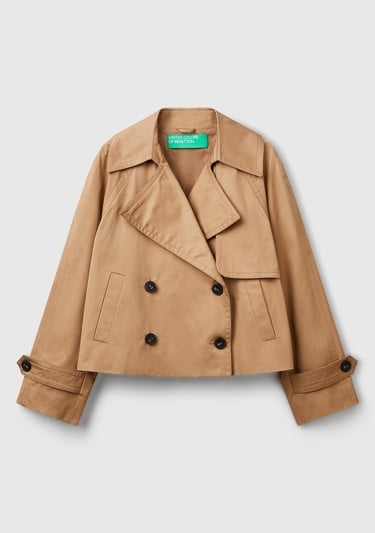  Kadın Bej Pamuklu Önü ve Kolu Düğmeli Astarlı Crop Ceket