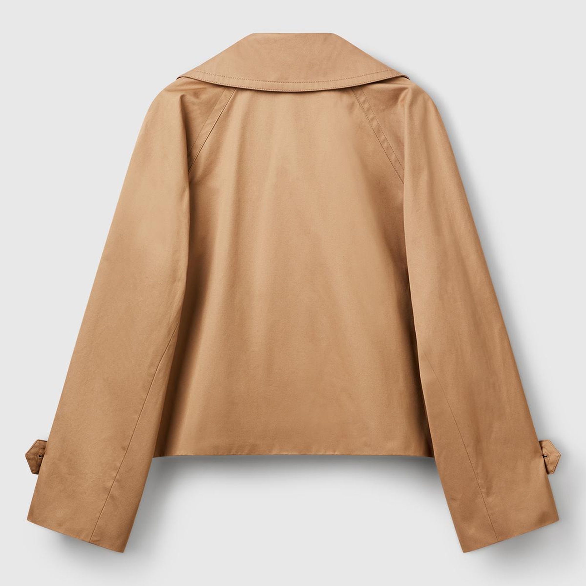 Kadın Bej Pamuklu Önü ve Kolu Düğmeli Astarlı Crop Ceket