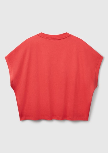  Kadın Mercan %100 Pamuk Kimono Kollu Bisiklet Yaka T-Shirt