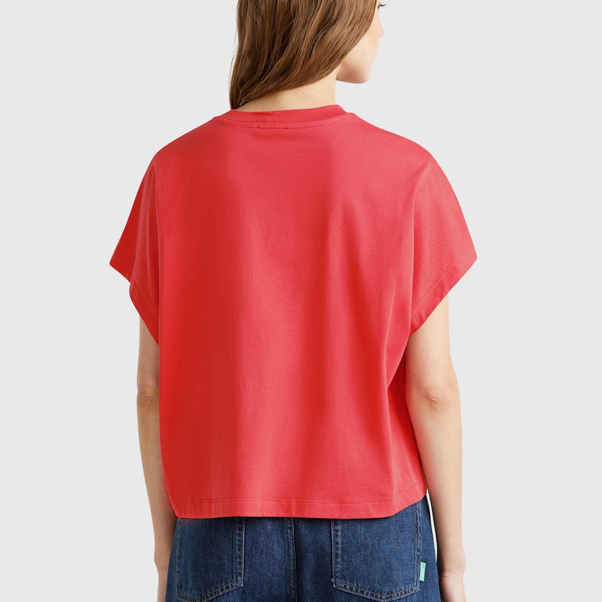 Kadın Mercan %100 Pamuk Kimono Kollu Bisiklet Yaka T-Shirt