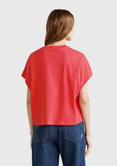  Kadın Mercan %100 Pamuk Kimono Kollu Bisiklet Yaka T-Shirt