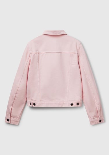  Kadın Pembe %100 Pamuk Yanları Cepli Straight Fit Denim Ceket