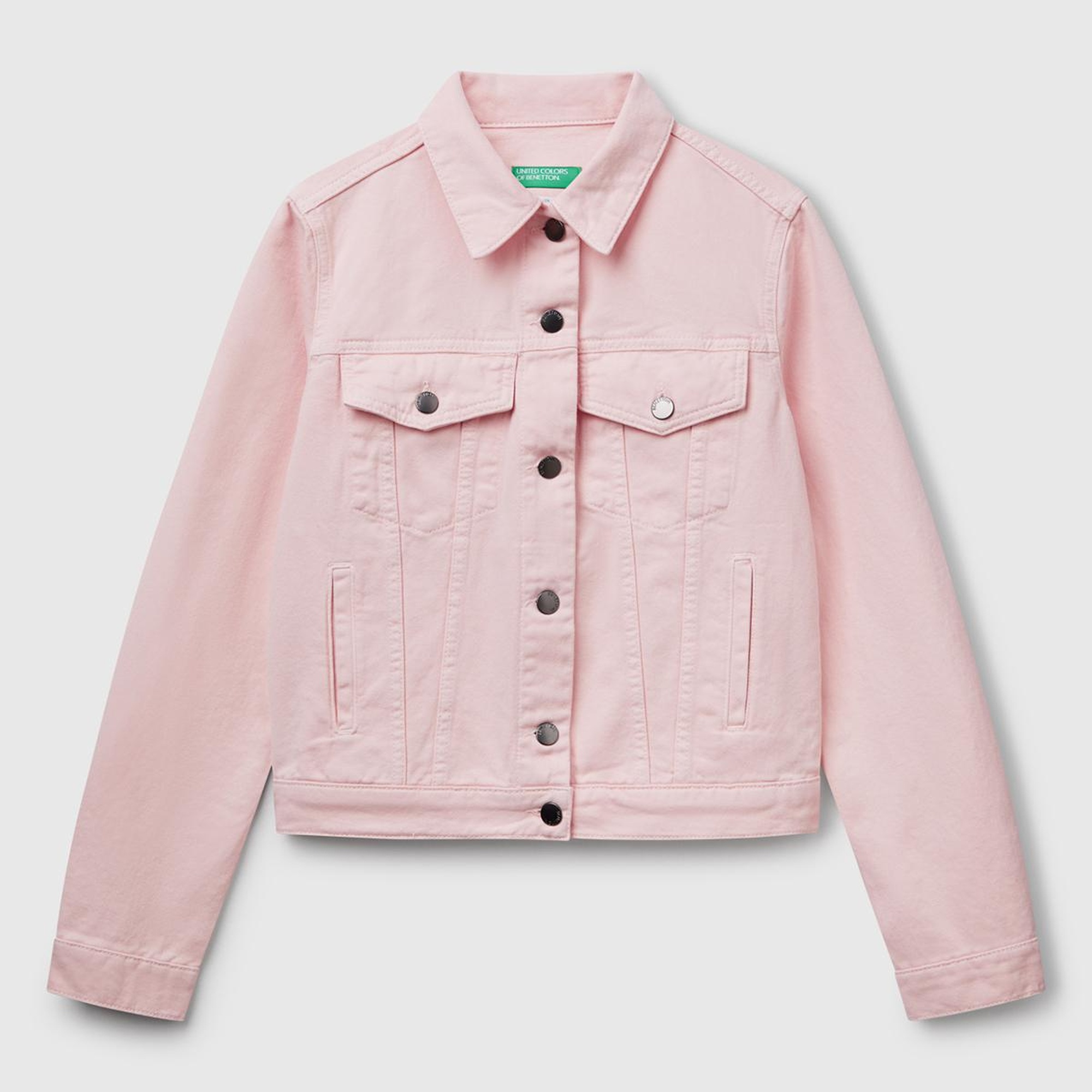 Kadın Pembe %100 Pamuk Yanları Cepli Straight Fit Denim Ceket