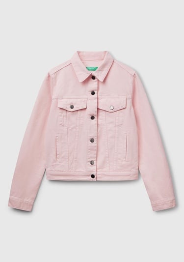  Kadın Pembe %100 Pamuk Yanları Cepli Straight Fit Denim Ceket