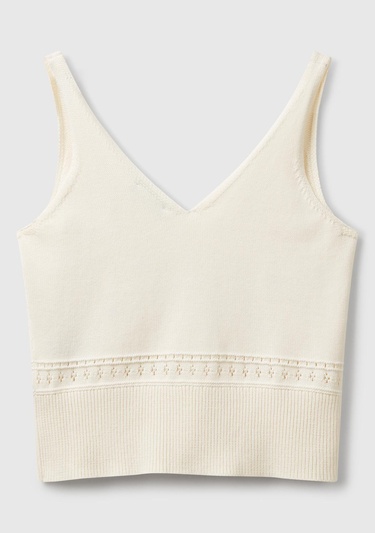  Kadın Krem %100 Pamuk Çiçek İşlemeli Göğsü Büzgülü Regular Fit Triko Atlet