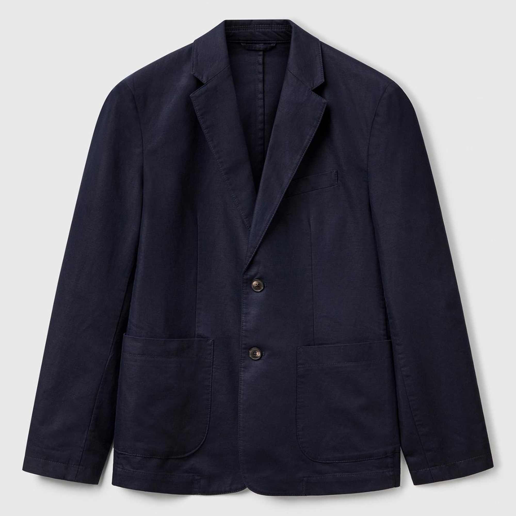 Erkek Lacivert Keten Karışımlı Biyeli Cep Detaylı Çift Düğmeli Blazer Ceket