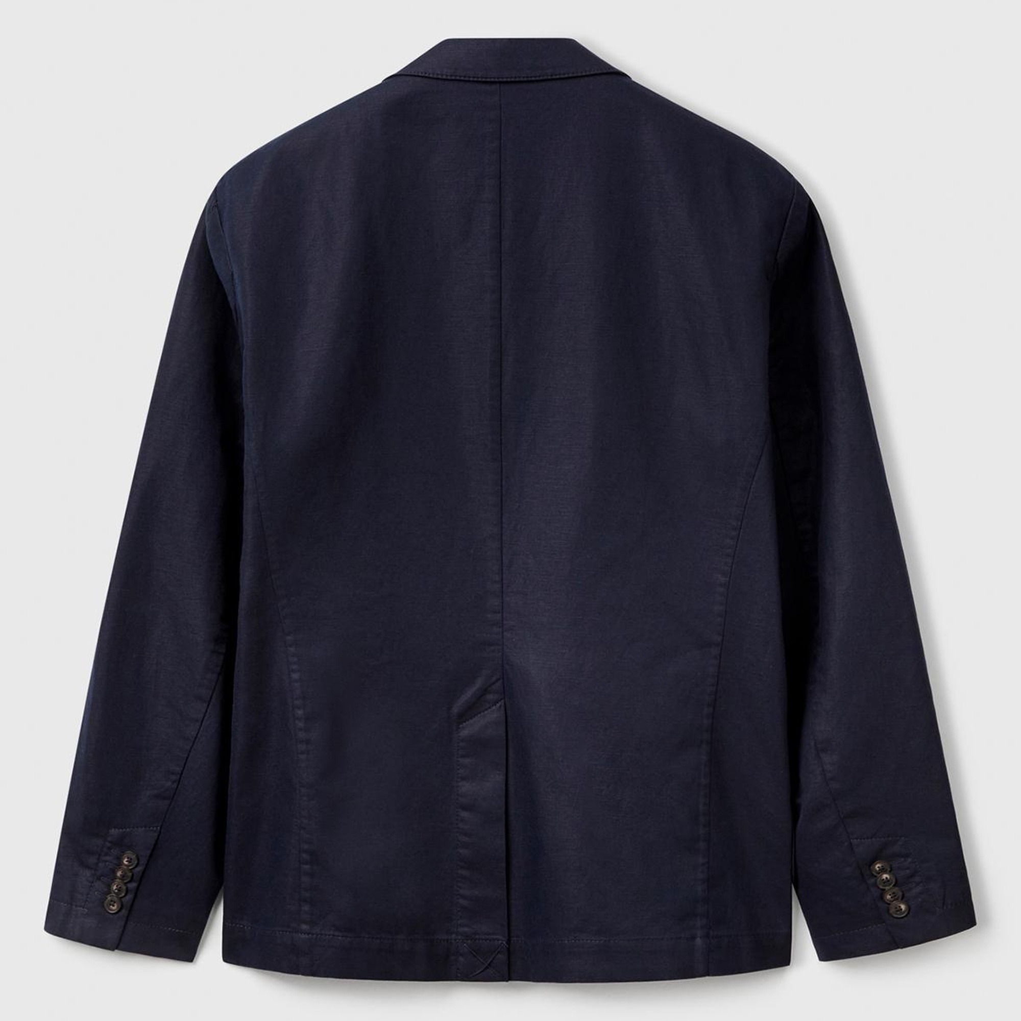 Erkek Lacivert Keten Karışımlı Biyeli Cep Detaylı Çift Düğmeli Blazer Ceket